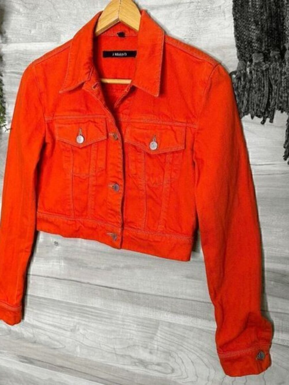 J Brand Womens Orange Faye Crop Denim Jean Jacket Size XS - Picture 3 of 7